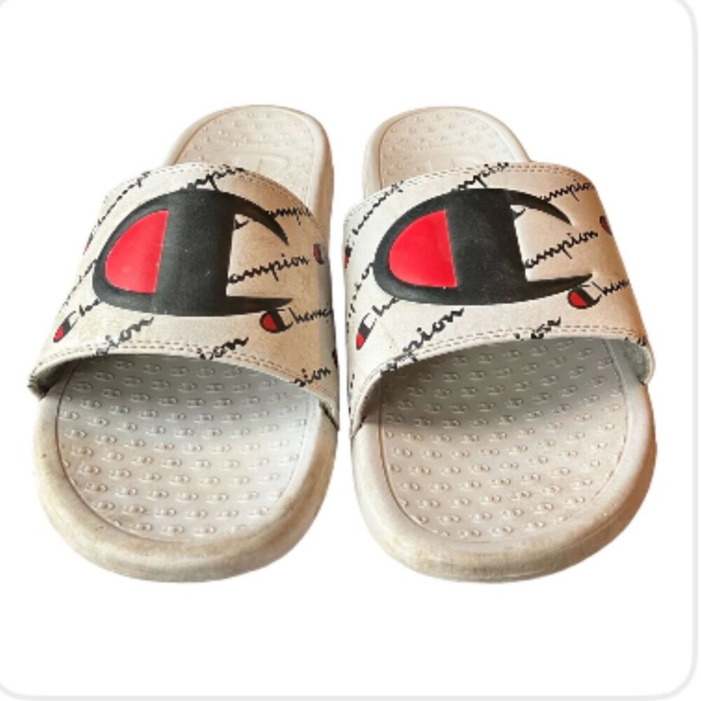 Champion White Slide Sandals with Logo Strap - Size 9M (819-5)